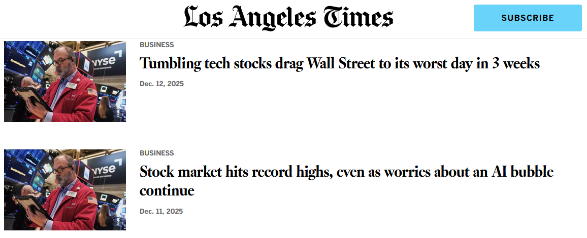 Dueling headlines at Los Angeles Times site (screenshot — December 14).png