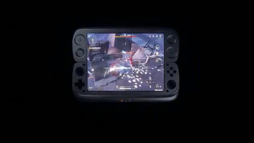 Straight-on view of a retro gaming handheld