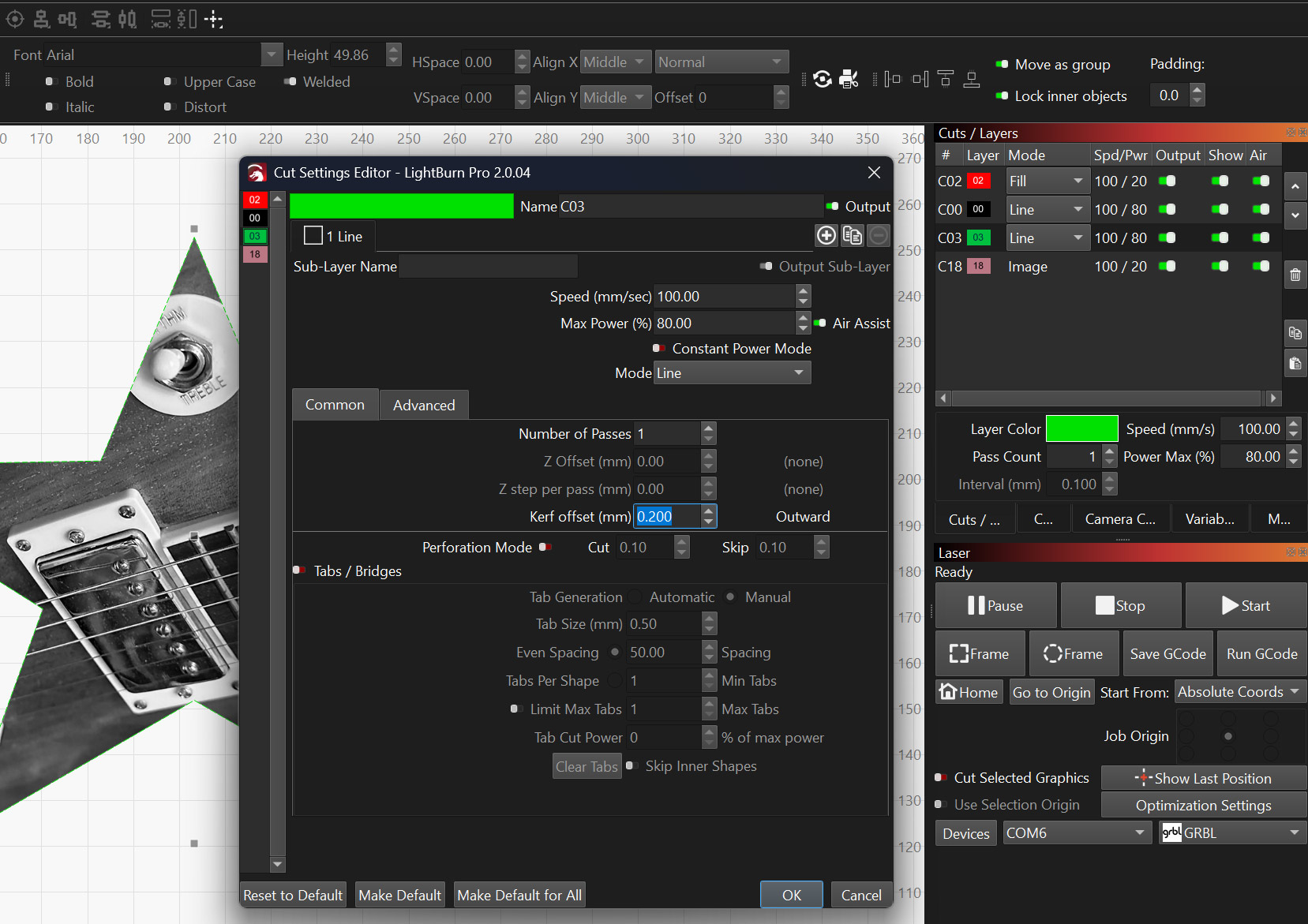 Laser software screenshot