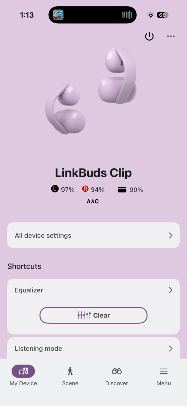 home page of sony companion app