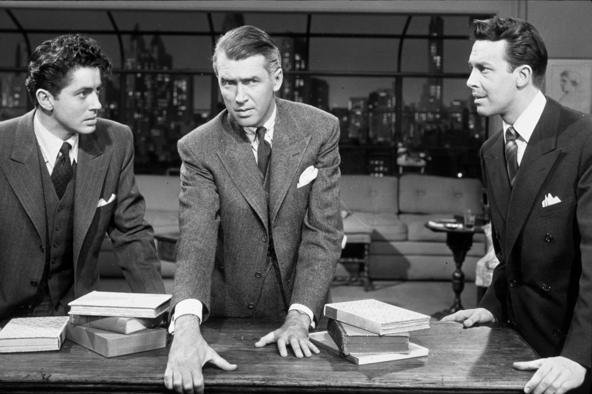 FILM STILLS OF 'ROPE' WITH JOHN DALL, FARLEY GRANGER, ALFRED HITCHCOCK, JAMES STEWART IN 1948