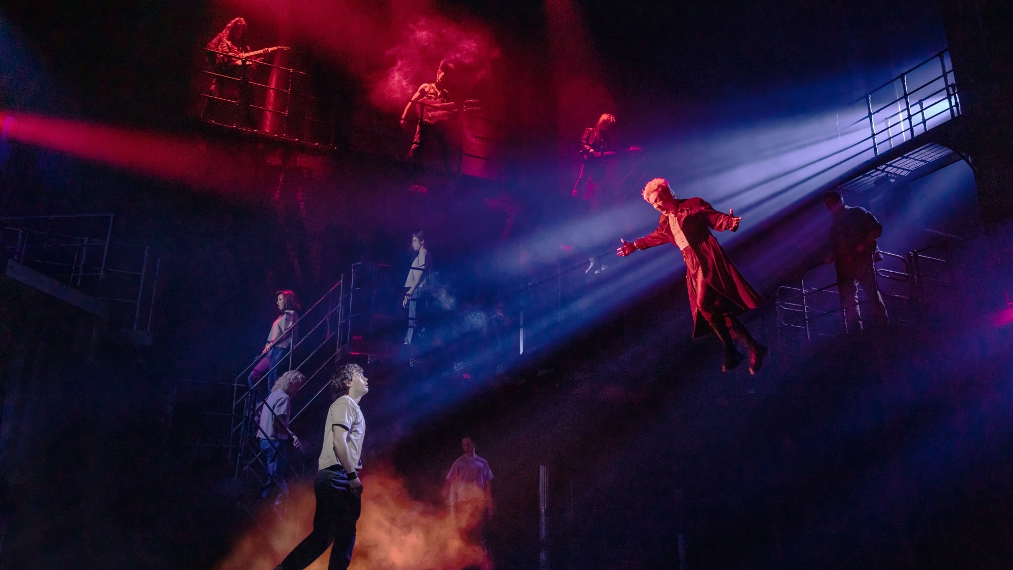 Ali Louis Bourzgui hovers over LJ Benet in "The Lost Boys: A New Musical."