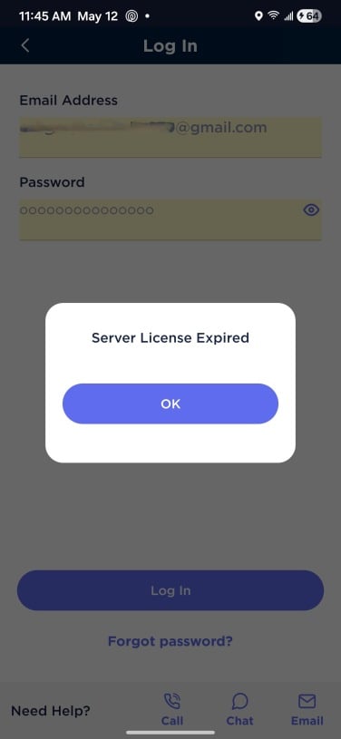 server license expired error on motorola motosync app