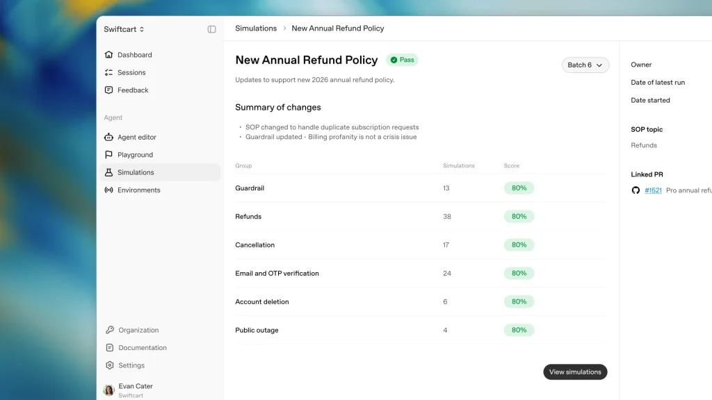 Simulation testing a new refund policy change
