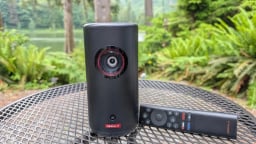 nebula capsule projector on outdoor table
