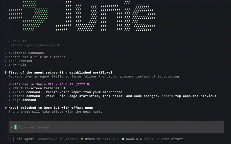 Junie running with Qwen3.6 locally