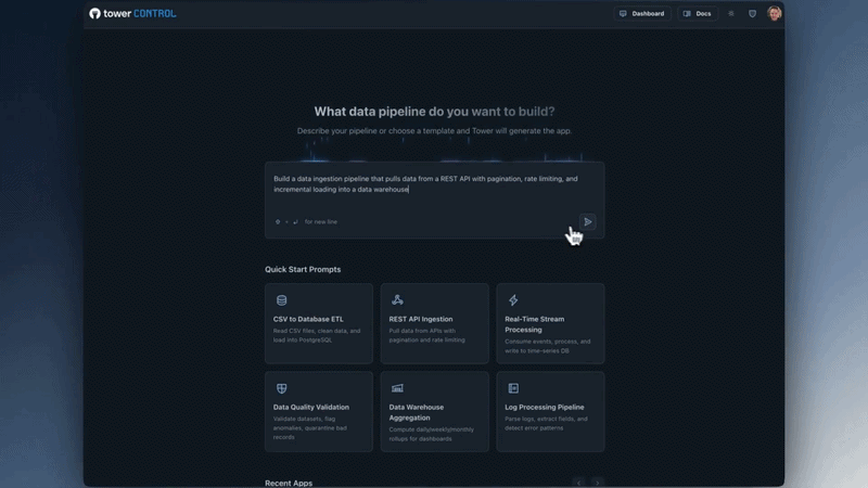 Control can generate the code, deploy it as a Tower app.