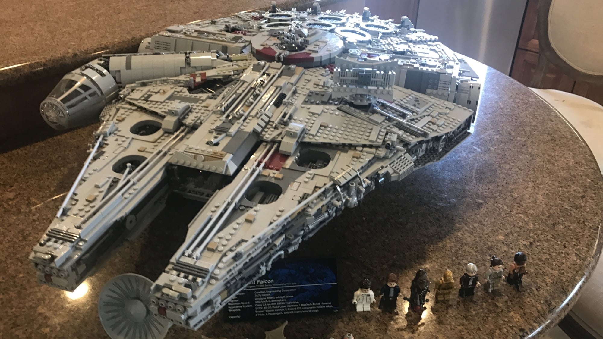Lego 'Star Wars' Millennium Falcon with lego people on kitchen counter