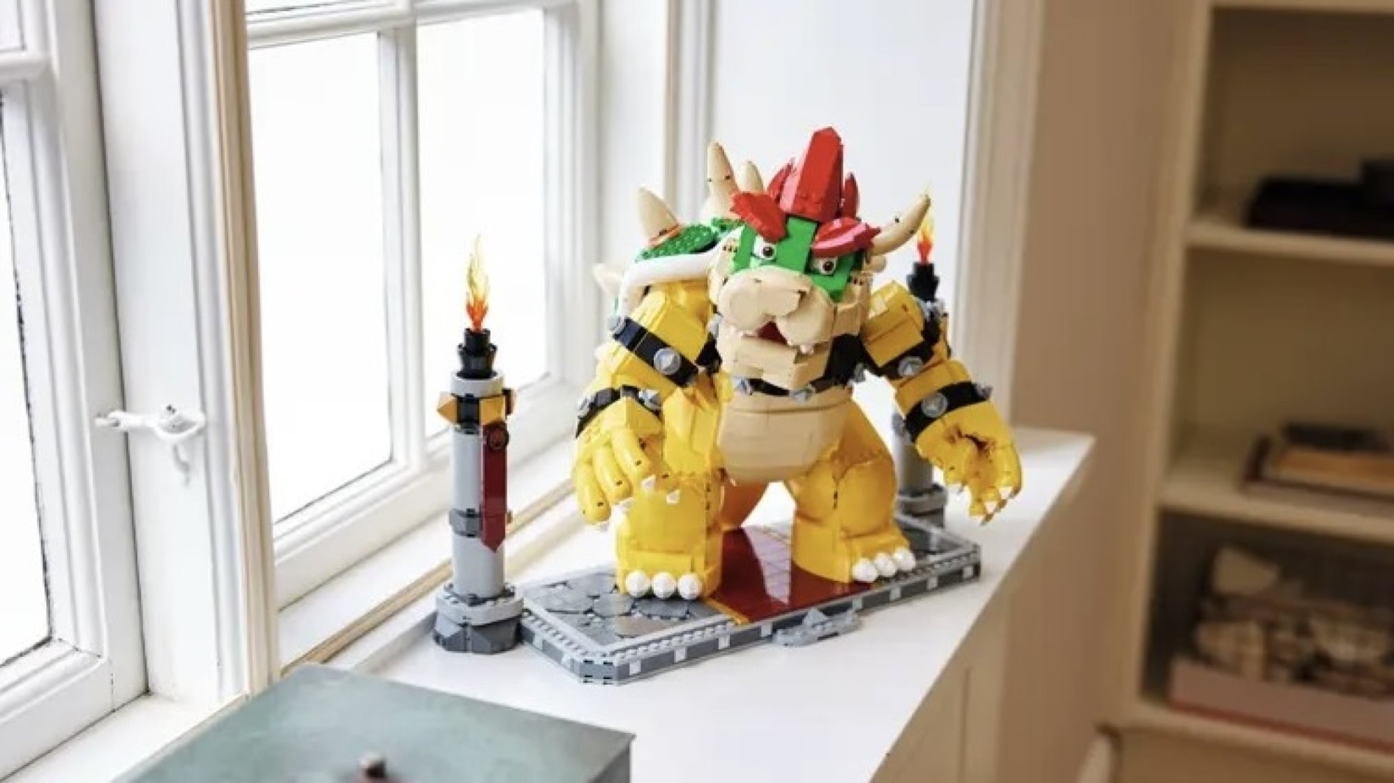 mighty bowser lego on a windowsill