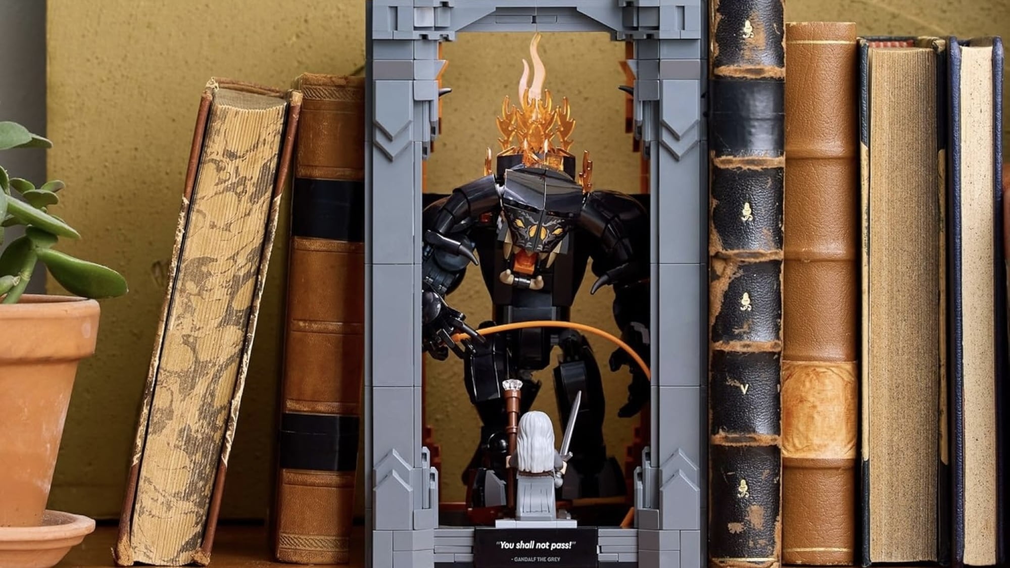 Lego Icons The Lord of the Rings: Balrog Book Nook surrounded by books