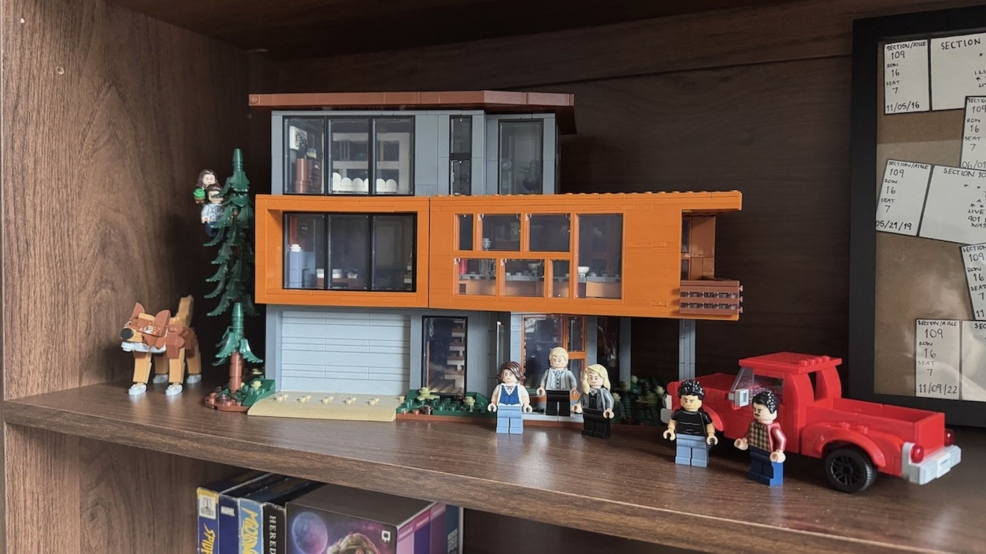 Lego Ideas Twilight The Cullen House on dark wood bookshelf