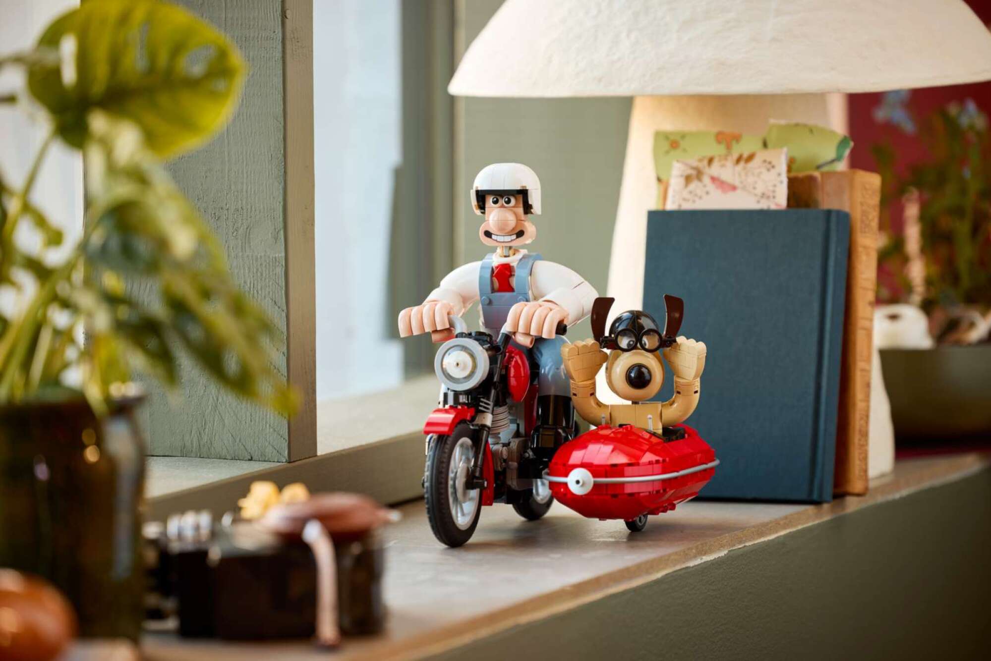lego wallace & gromit set on a shelf